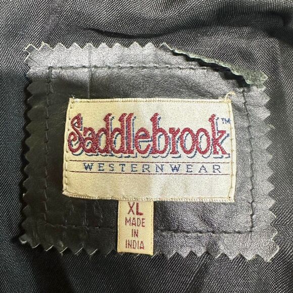 SADDLEBROOK Western Black Genuine Leather Vest Pockets Adjustable Mens XL Rodeo - Picture 7 of 8